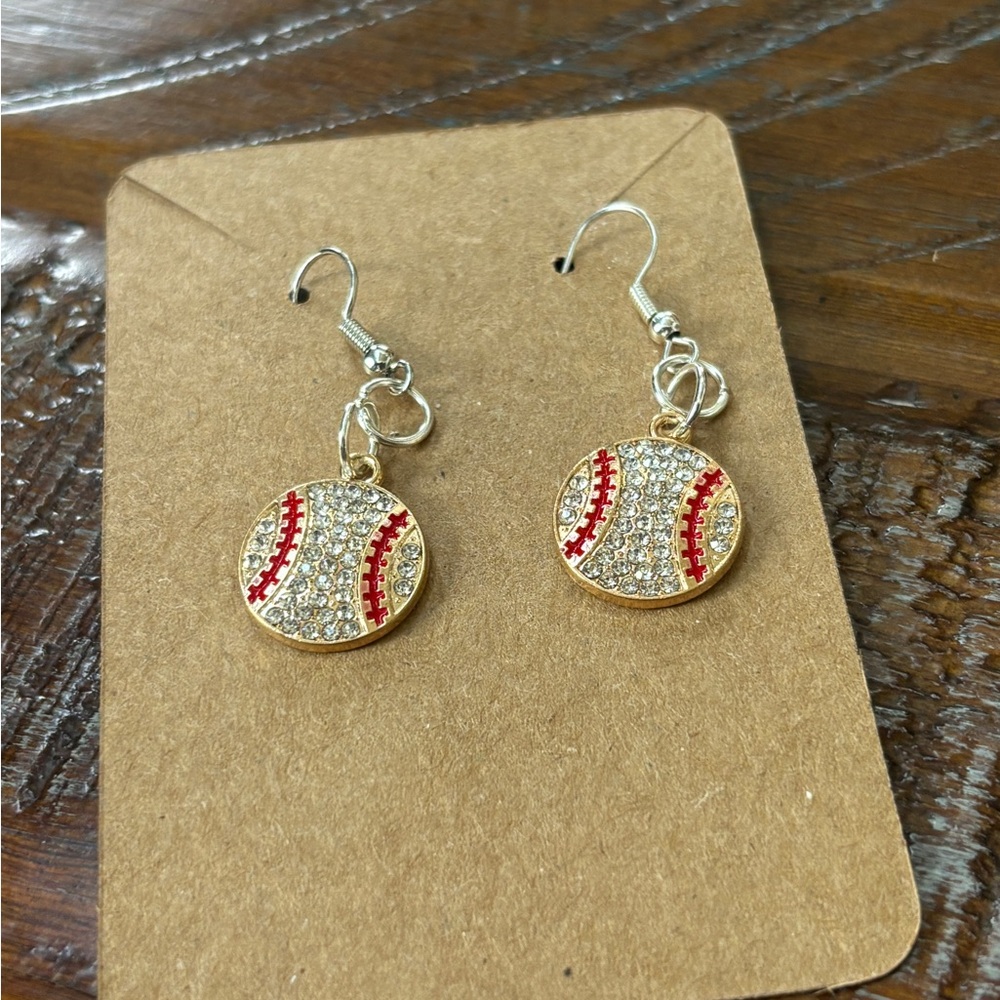 Gold and Red Baseball Earrings